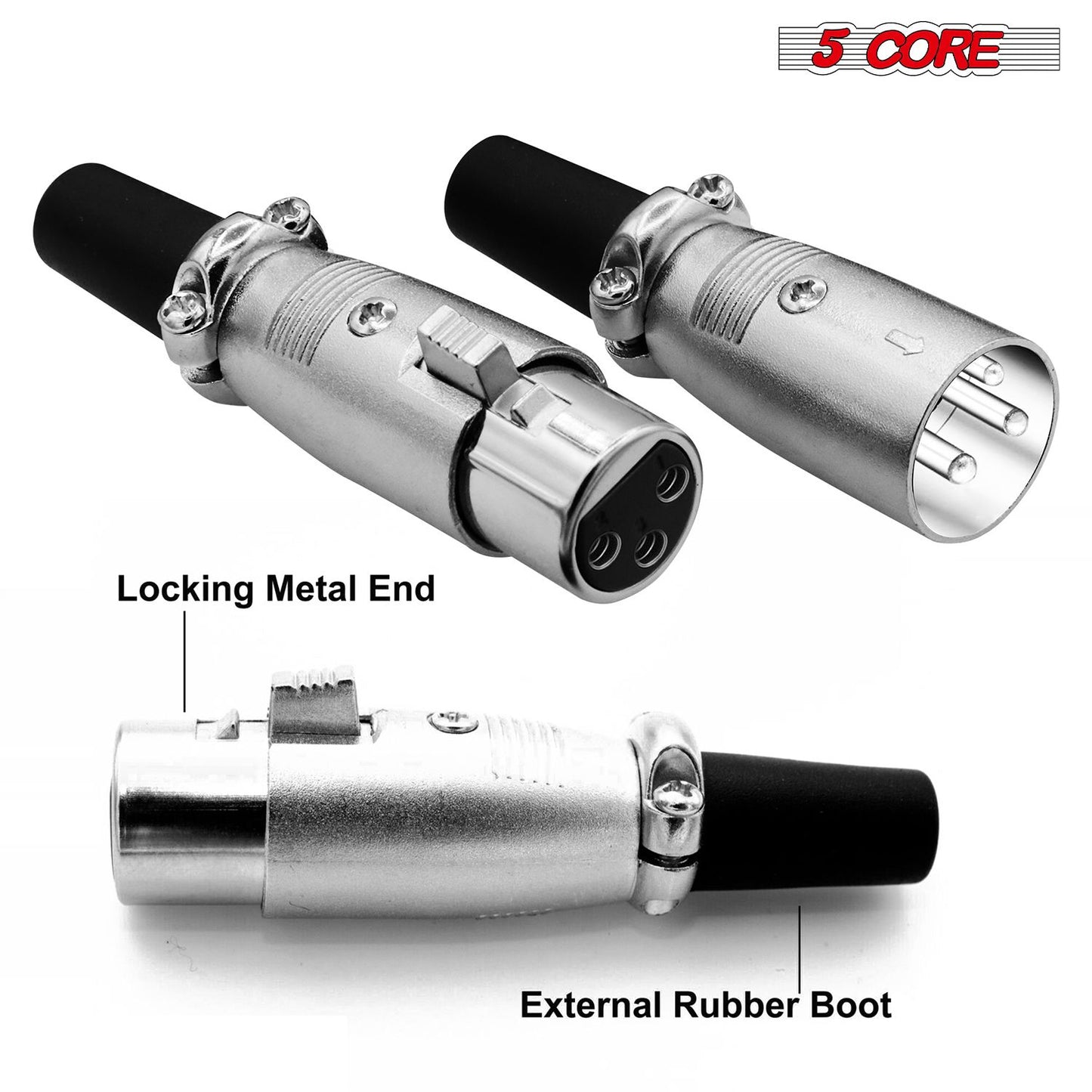 5Core XLR Connector Male Female to 1/4 Audio Jack 3 Pin Secure Mic Plug w Locking Ends image 8