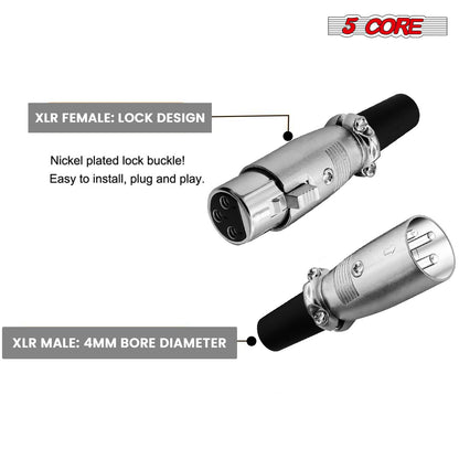 5Core XLR Connector Male Female to 1/4 Audio Jack 3 Pin Secure Mic Plug w Locking Ends image 7
