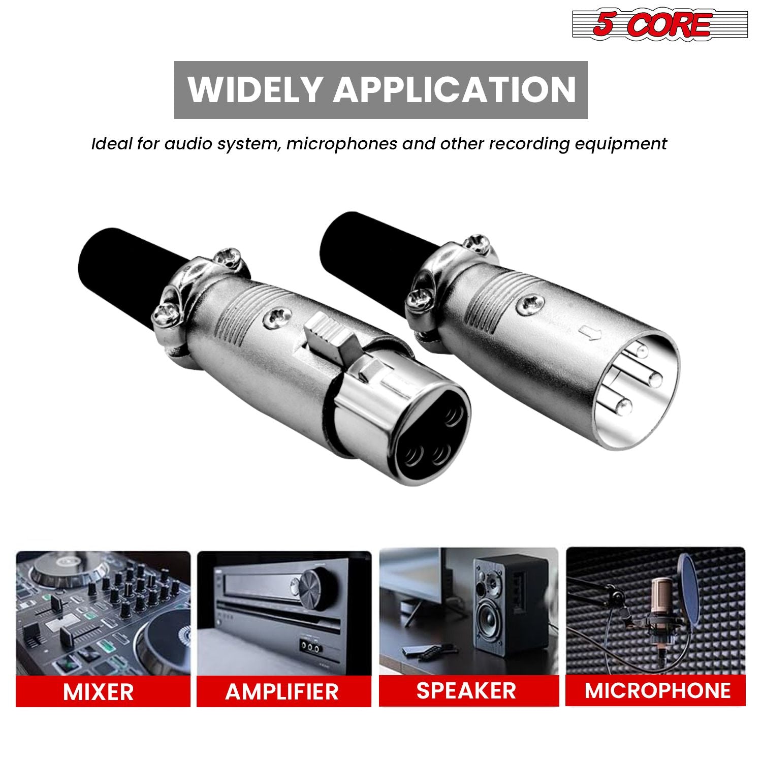 5Core XLR Connector Male Female to 1/4 Audio Jack 3 Pin Secure Mic Plug w Locking Ends image 15
