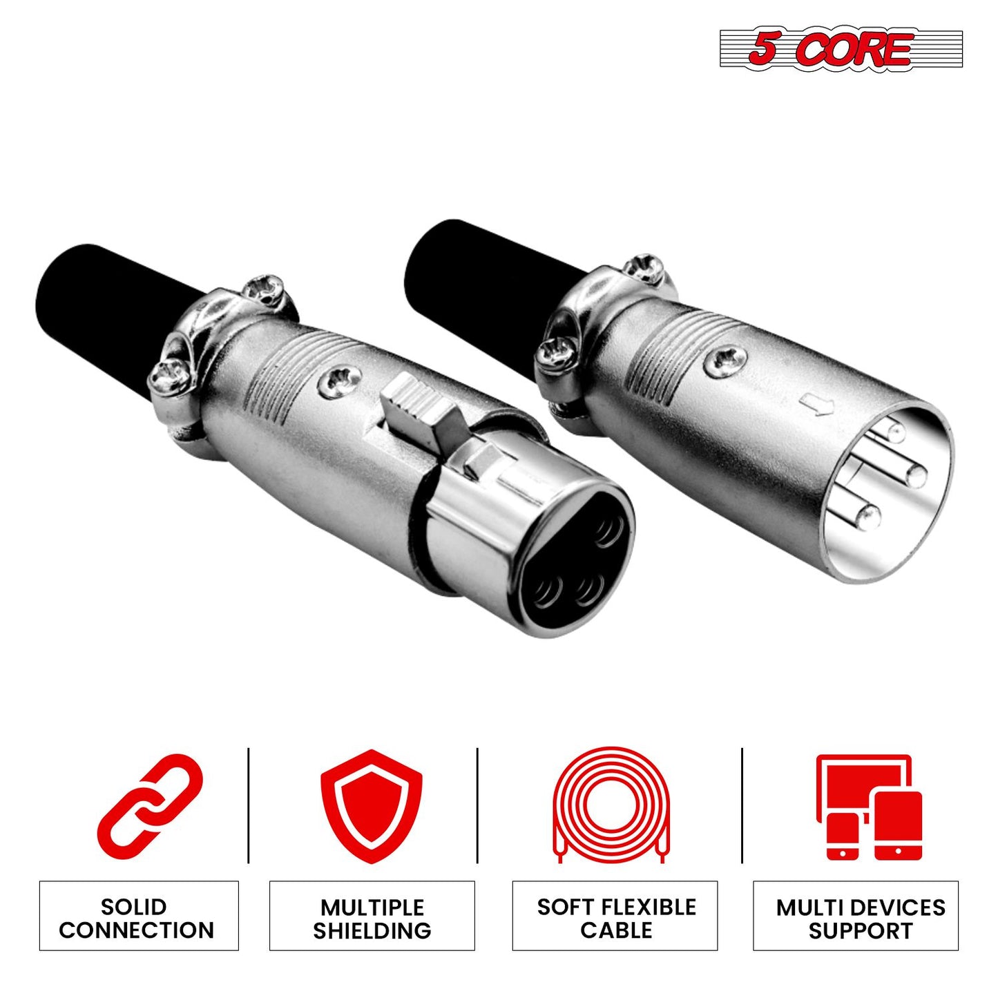 5Core XLR Connector Male Female to 1/4 Audio Jack 3 Pin Secure Mic Plug w Locking Ends image 3