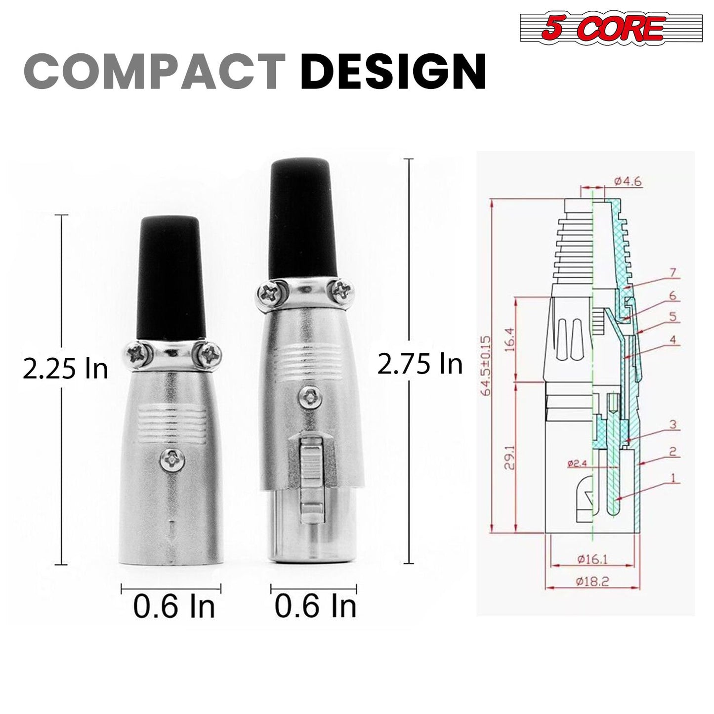 5Core XLR Connector Male Female to 1/4 Audio Jack 3 Pin Secure Mic Plug w Locking Ends image 14