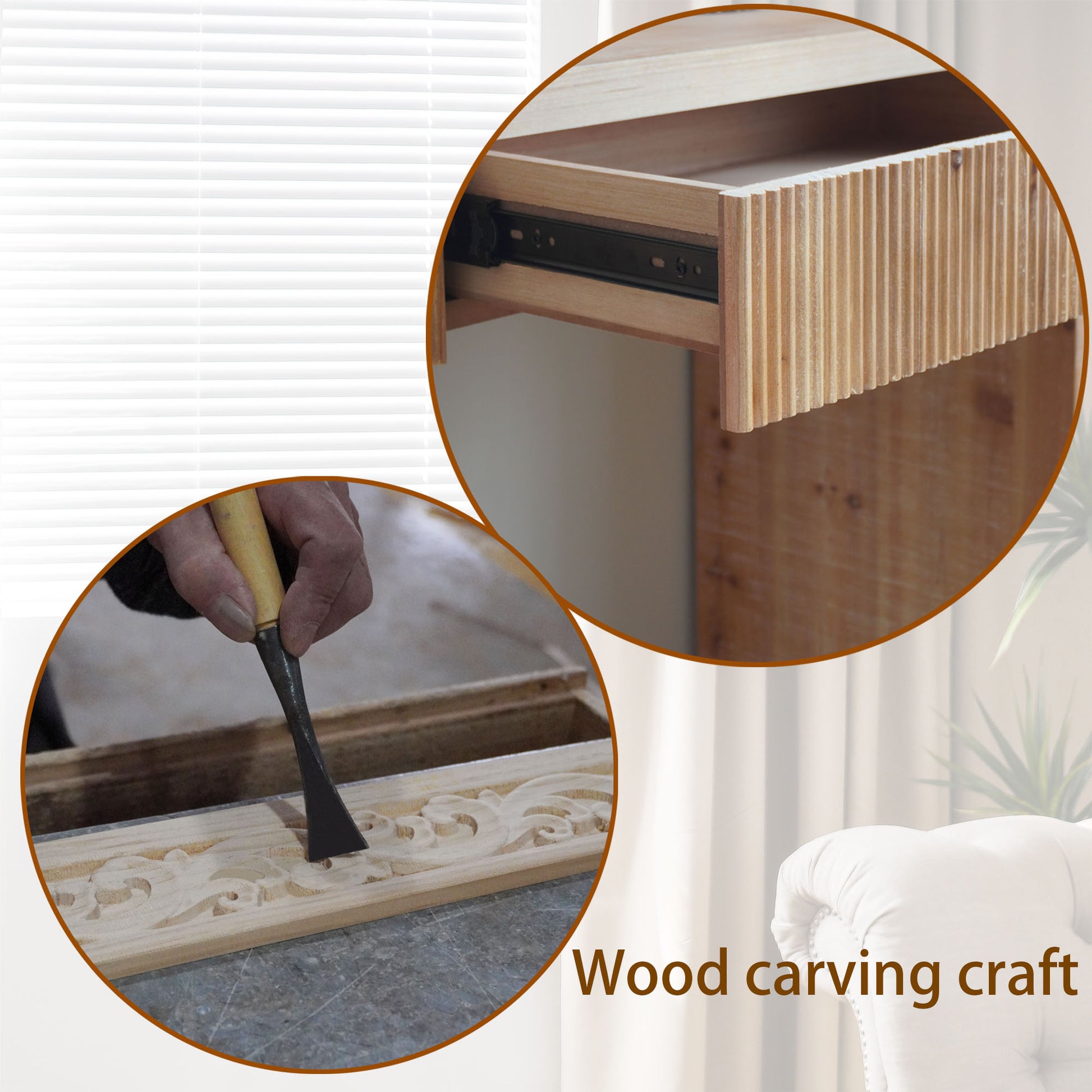 Rustic Wooden Console Table with Drawer – Minimalist Design, Ribbed Texture, and Natural Finish image 8