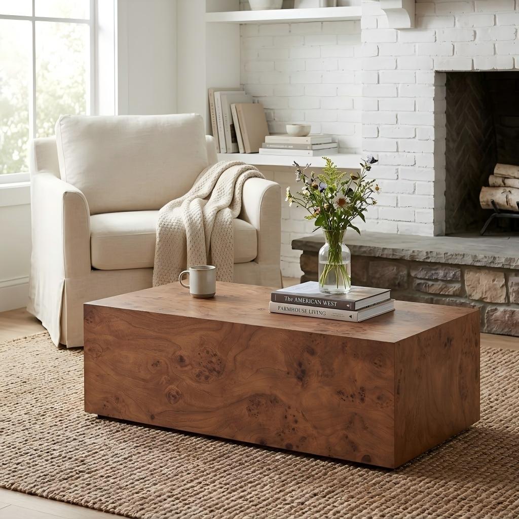 Premium Burl Walnut Veneer MDF Cube Table, Height Adjustable Multi-purpose Coffee Side End Table for Living Room, 39.4"×21.7"×11.8", No Extra Items Included image 4