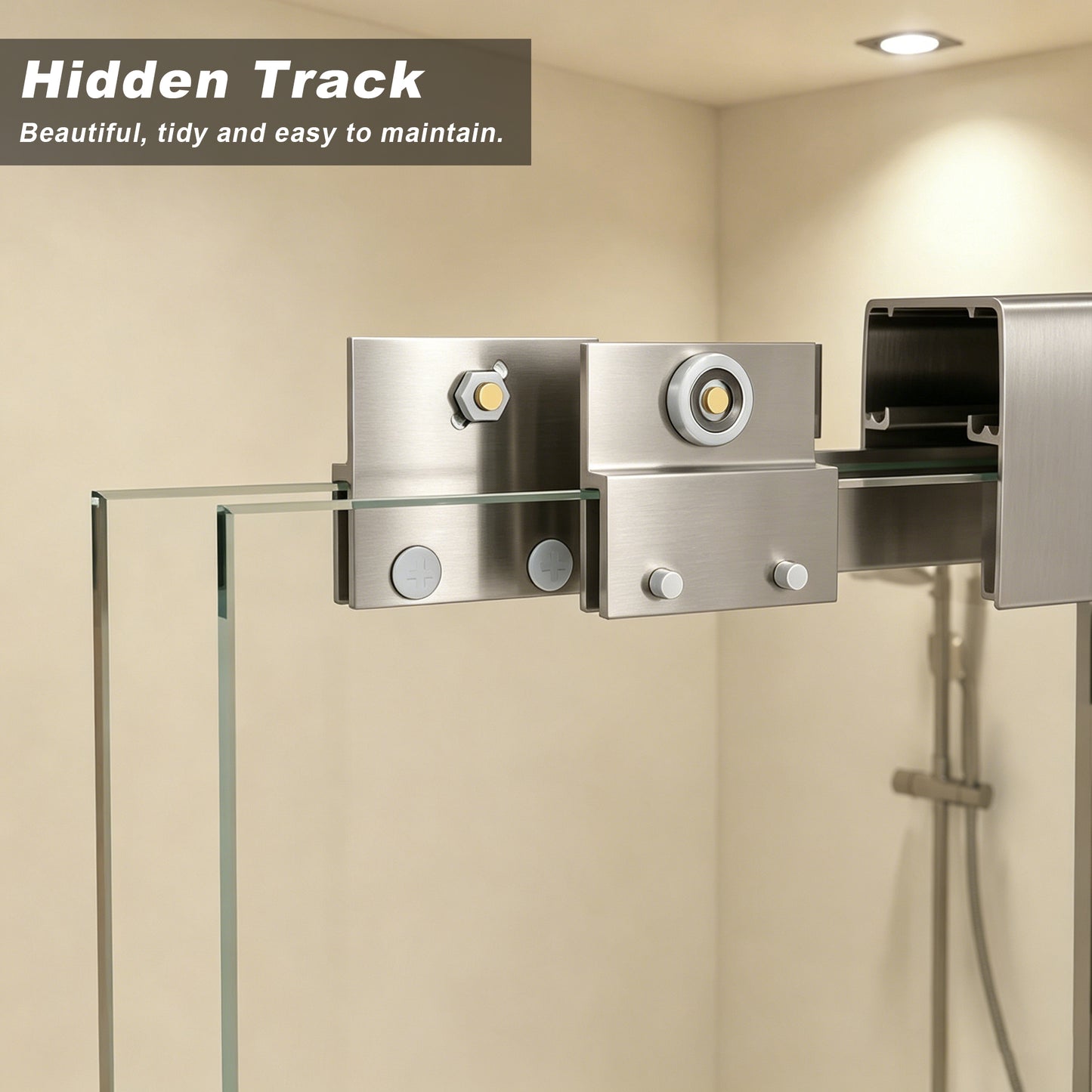 56-60 " x 72" Tempered Glass, Aluminum Frame Double Sliding Shower Door, "1/4 (6 mm), Stainless Steel handle,Brushed Nickel image 4