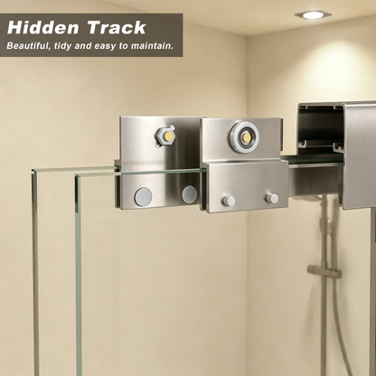 56-60 " x 72" Tempered Glass, Aluminum Frame Double Sliding Shower Door, "1/4 (6 mm), Stainless Steel handle,Brushed Nickel image 4