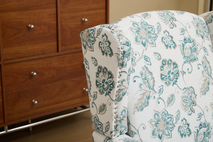 Modern Accent Chair with Retro Wood Legs, Comfy Upholstered Armchair, Floral Design Single Sofa Chair for Living Room Bedroom Office image 6