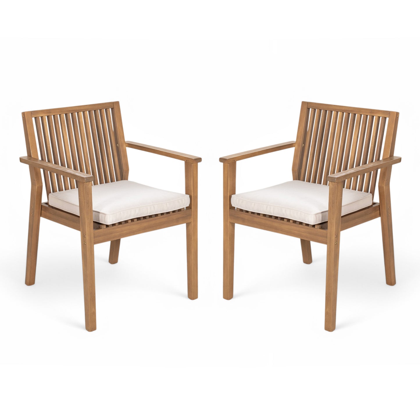 Patio Dining Chair Set of 2 - Sturdy Acacia Wood, Comfortable Waterproof Seating, 400 lbs Capacity, Brown Color Frame image 3