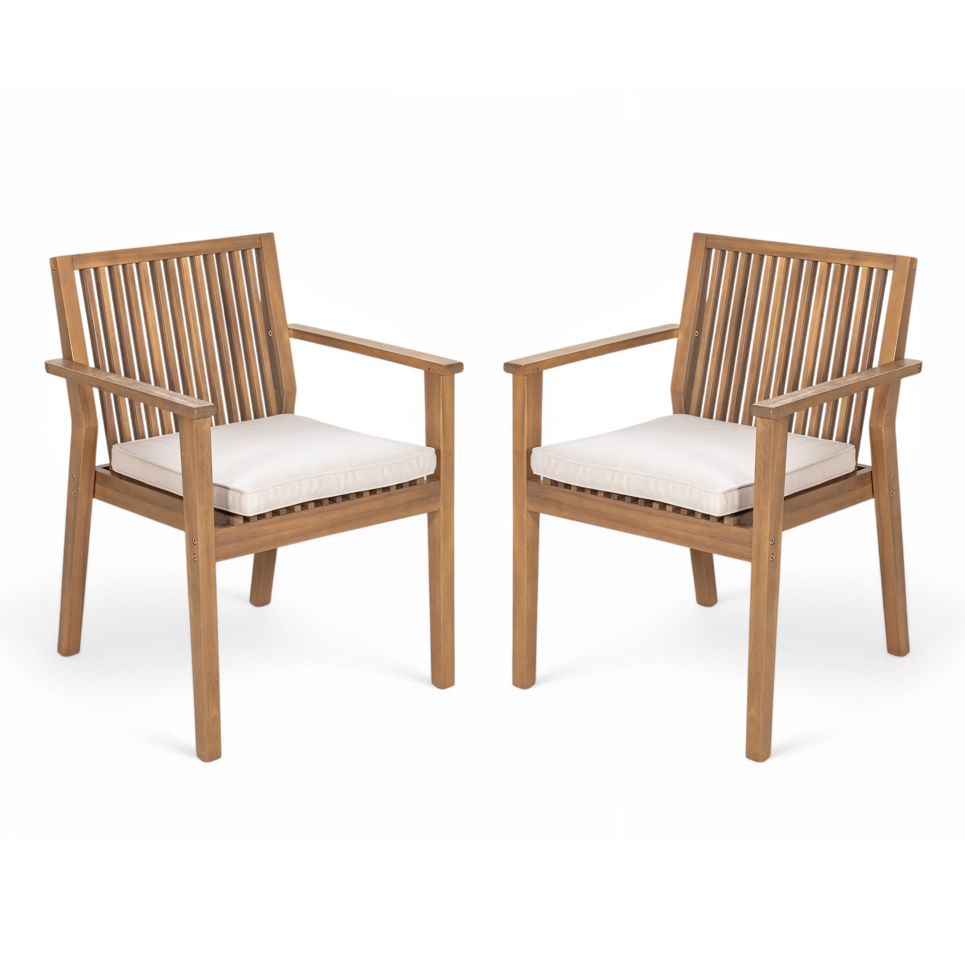 Patio Dining Chair Set of 2 - Sturdy Acacia Wood, Comfortable Waterproof Seating, 400 lbs Capacity, Brown Color Frame image 3