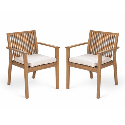 Patio Dining Chair Set of 2 - Sturdy Acacia Wood, Comfortable Waterproof Seating, 400 lbs Capacity, Brown Color Frame image 3
