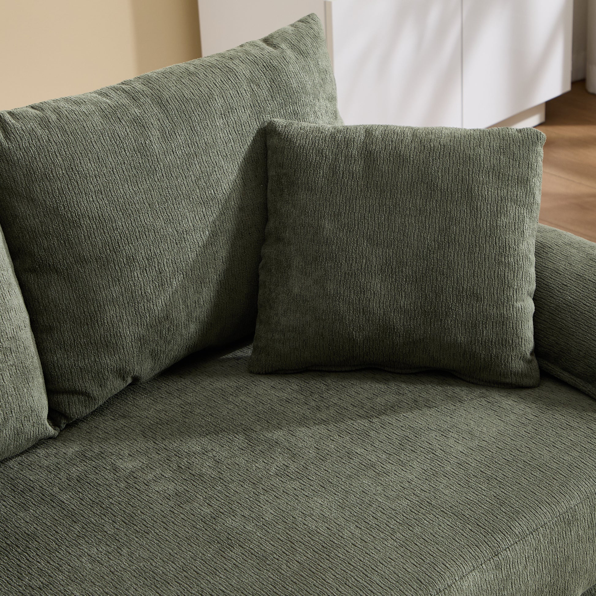 58 inch 3-in-1 Upholstered Futon Sofa Convertible Floor Sofa bed,Foldable Tufted Loveseat with Pull Out Sleeper Couch Bed,Folding Mattres Love Seat Daybed W/Side Pockets for Living Room Green image 6