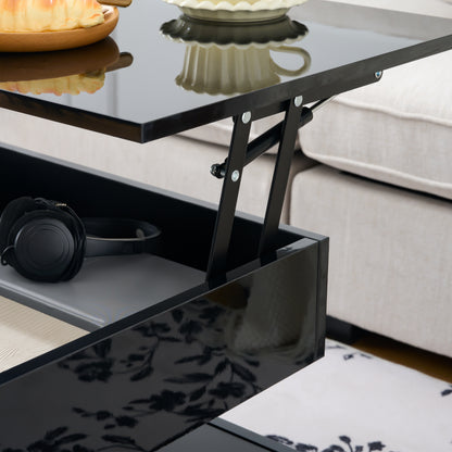 39.3" Lift Top Coffee Table with Hidden Compartment, 2 Storage Drawers and Ajustable LED Lights,Modern Multifunction Coffee Tables for Living Room, Bedroom,Office(Black) image 12