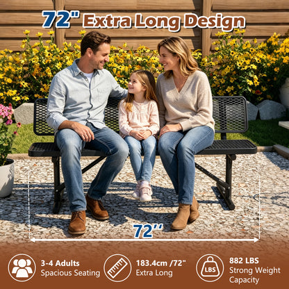 72" Heavy Duty Metal Picnic Bench for 3-4 Adults, Outdoor Dining Table with 882LBS Capacity, Galvanized Steel Rustproof Frame, Diamond Mesh Top – For Garden, Patio, Park, School, Commercial image 6