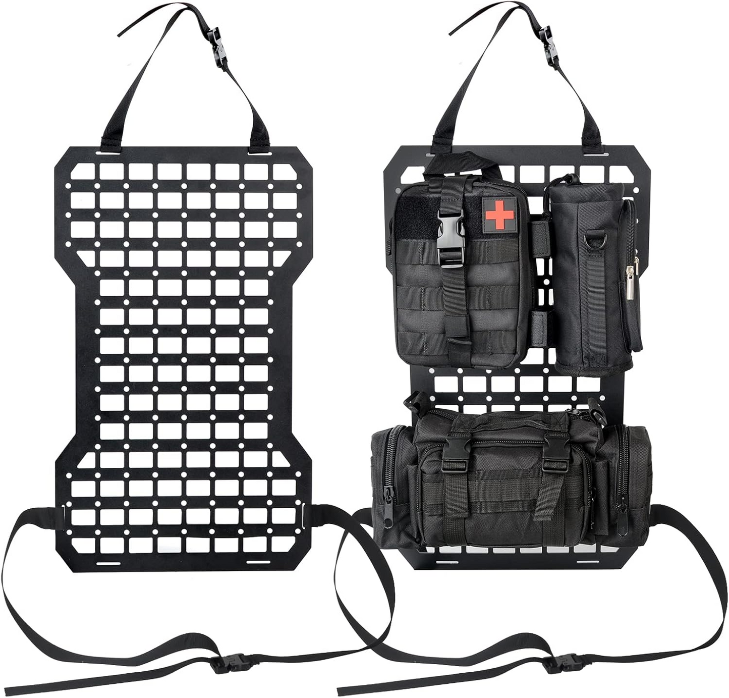 17935 Tactical Rigid MOLLE Panel Seat Cover with MOLLE Medical First Aid Kit & Portable Water Bottle Bag & Tactical Equipment Storage Pouches & 20 Fastening Tape(2 pcs) image 1