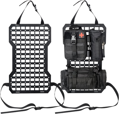 17935 Tactical Rigid MOLLE Panel Seat Cover with MOLLE Medical First Aid Kit & Portable Water Bottle Bag & Tactical Equipment Storage Pouches & 20 Fastening Tape(2 pcs) image 1