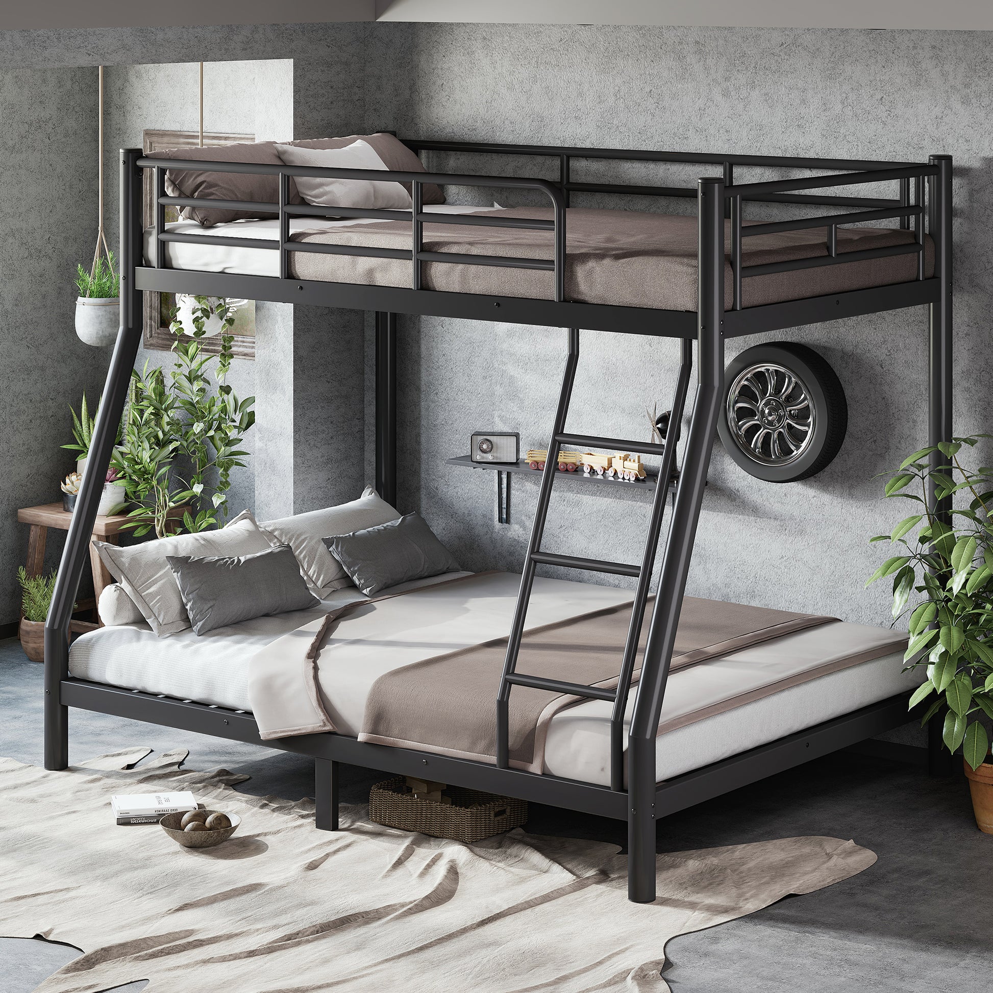 Twin over Full Size Metal Bunk Bed for Teens and Adults,Space-Saving/Noise Reduced/No Box Spring Needed, Round Tube, Black image 1
