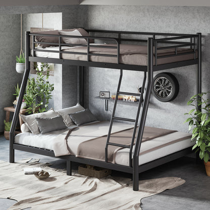 Twin over Full Size Metal Bunk Bed for Teens and Adults,Space-Saving/Noise Reduced/No Box Spring Needed, Round Tube, Black image 1