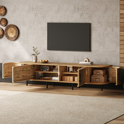 70inch Modern TV Stand with Rattan Doors for TVs up to 80", Media Console with Storage Space & Cable Holes, Entertainment Center for Living Room image 2