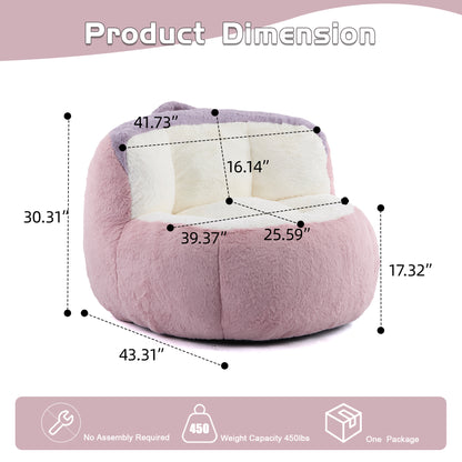 Oversized Bean Bag Chairs,Multicolor Faux Fur Couch Filled with Shredded Sponge,Large Lounger Sofa For Living Room,No Assembly Required, Pink+White+Purple image 4