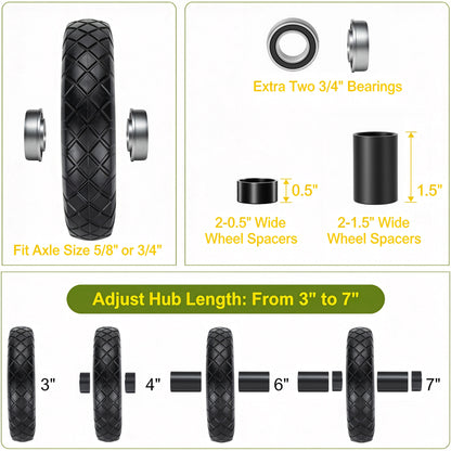 4.80/4.00-8 Flat-Free Solid Wheelbarrow Tire and Wheel, 16" Solid Tire with 5/8" & 3/4" Bearings, 3" Hub for Hand Truck, Garden Cart, Trailer, Trolley, Wagon (Set of 1) image 3