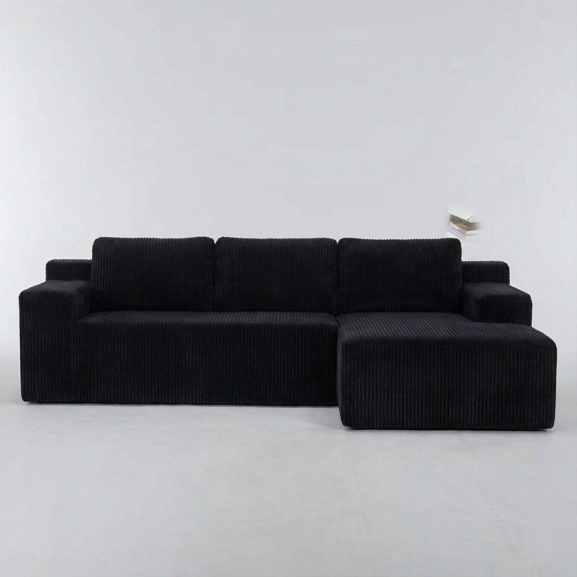 Corduroy Modular L Shaped Sectional Sofa,Luxury Floor Couch Set,Upholstered Indoor Furniture,Foam-Filled Compressed Sofa for Living Room,Bedroom,BLACK image 3