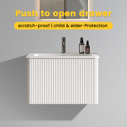 U059-Etna24W-301 Etna 24" Striped Soft White Bathroom Vanity with White Ceramic Sink, Wall Mounted Floating Bathroom Vanity for Modern Bathroom, One-Piece White Sink Basin without Drain, Pre-assembled image 3