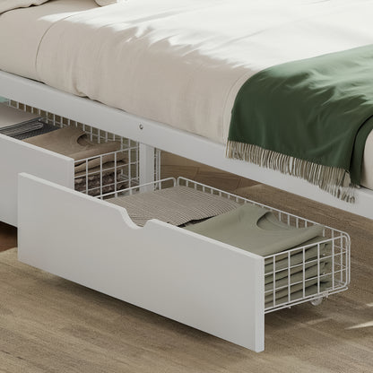 Queen Size Platform Bed with Storage Drawers, Metal Daybed Frame with Upgraded Safety Round-Pipe Design, Low Profile Design, White image 6