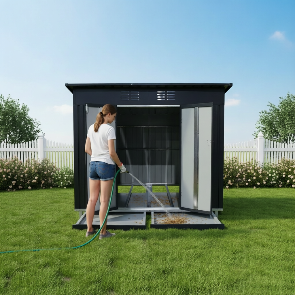 Outdoor Galvanized Metal Chicken Coop with Pull Out Waste Trays, Raised Base & Adjustable Vent Window, Weatherproof Large Poultry Cage for Backyard Hen Duck Small Animal Housing image 8