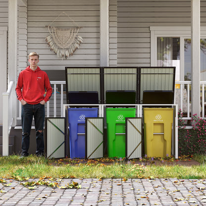 Garbage Bin Shed Stores 3 Trash Cans with Pneumatic Support Rod, with Lockable Doors & Waterproof Lid Chain, for Patio,Garden,Backyard,Grey image 1