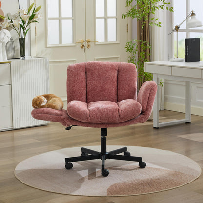 Modern Chenille Swivel Office Chair, Height Adjustable Task Chair with Convertible Multi-Position Armrests, Comfy Double Cushioned Desk Chair for Home, Study,Vanity & Living Room, Blush Pink,SW5028PK image 1