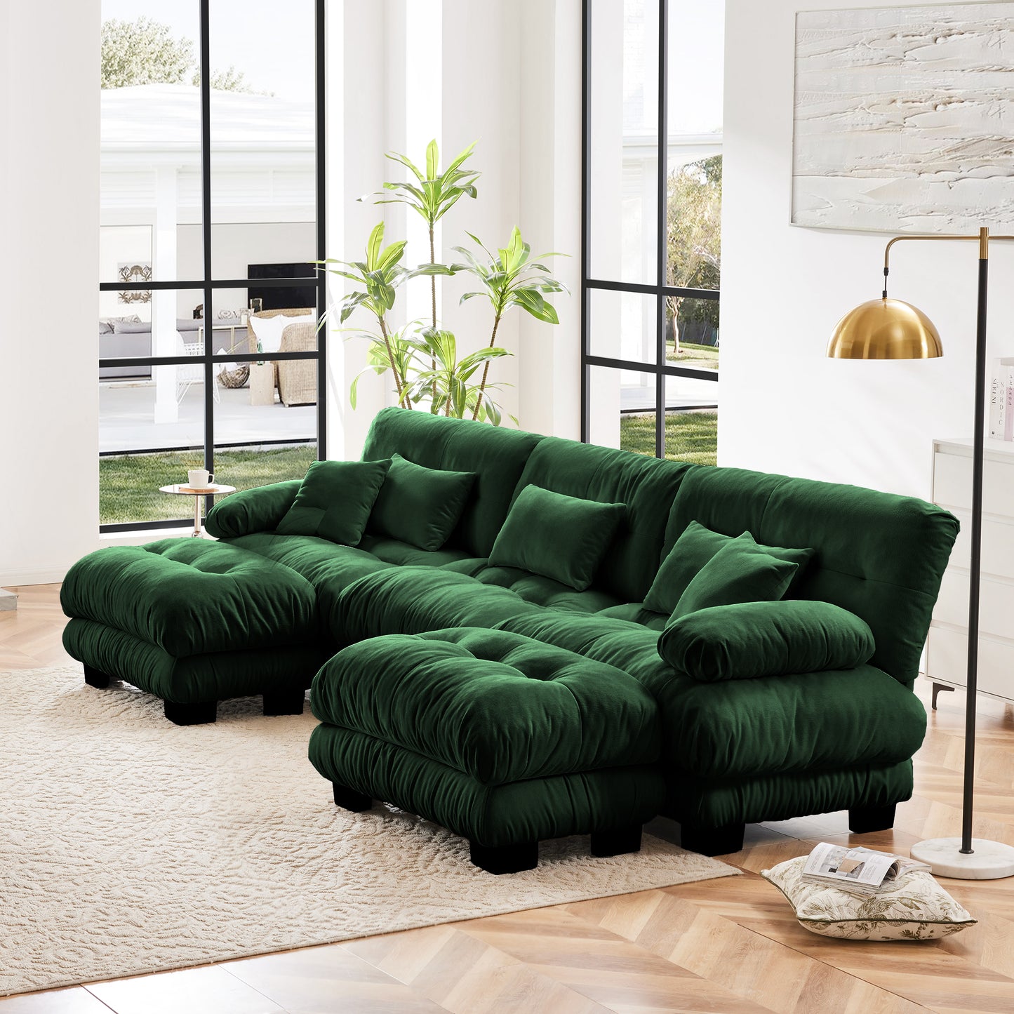 Luxury Modular Sectional Sofa Couch - Oversized U Shaped Cloud Couch for Living Room,Deep Seat Sofa Couch with 2 Ottomans,Chenille Green image 2