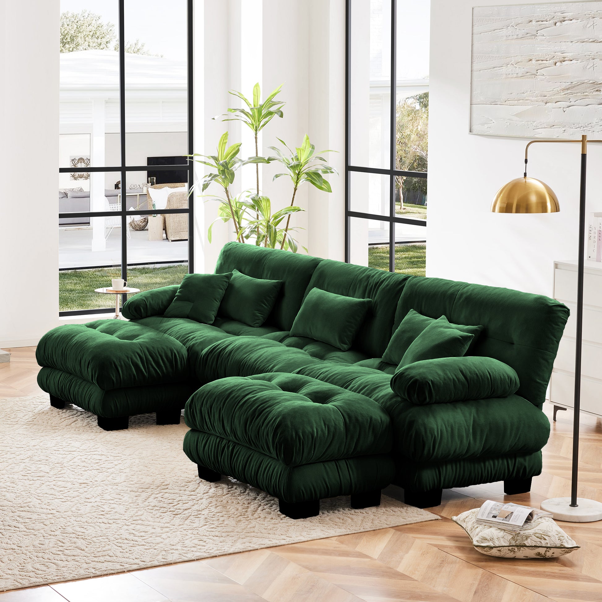 Luxury Modular Sectional Sofa Couch - Oversized U Shaped Cloud Couch for Living Room,Deep Seat Sofa Couch with 2 Ottomans,Chenille Green image 2