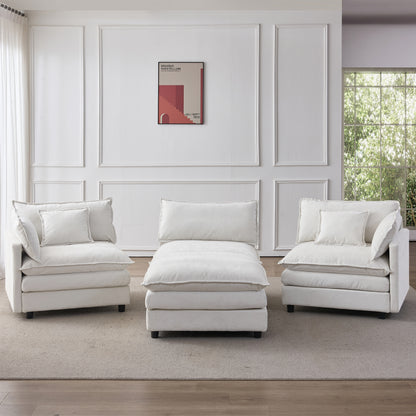 105" Modular Sectional Couch,Upholstered Soft Chenille Fabric Sofa,3 Seater with Ottoman L Shape Sofa Beige image 5