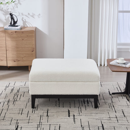33.86"W Upholstered Wood Base Storage Ottoman With Reversible Lid Coffee Table, Foot Stool Square Footrest with Rubberwood Legs for Living Room Bedroom Entryway and Office, Ivory Boucle. image 2