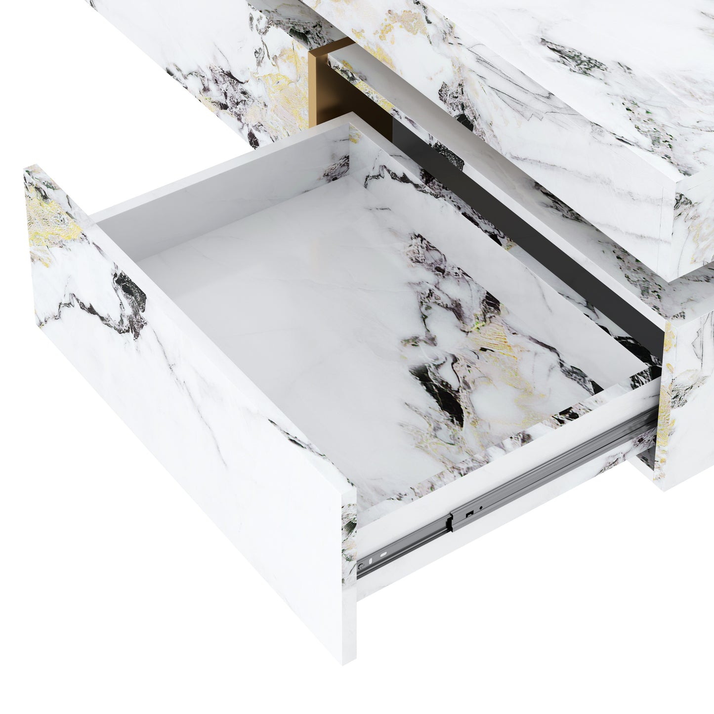 Modern Square Marble Textured Coffee table with 4 Drawers and Suspended Base, White, 43.3" image 12