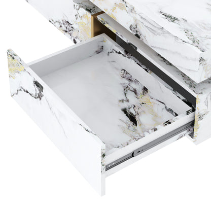 Modern Square Marble Textured Coffee table with 4 Drawers and Suspended Base, White, 43.3" image 12