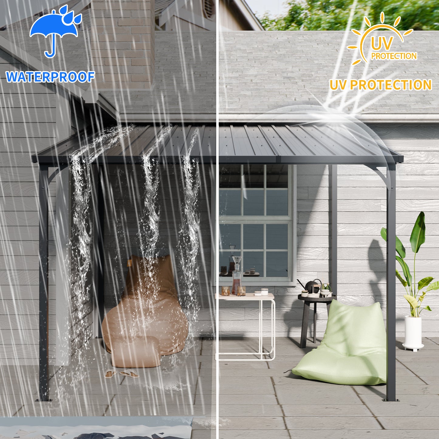 Outdoor Pergola, 10' x 10' Outdoor Hardtop Gazebo Pergola for Yard, Large 10x10 Galvanized Steel Lean to Wall-Mounted carport image 7