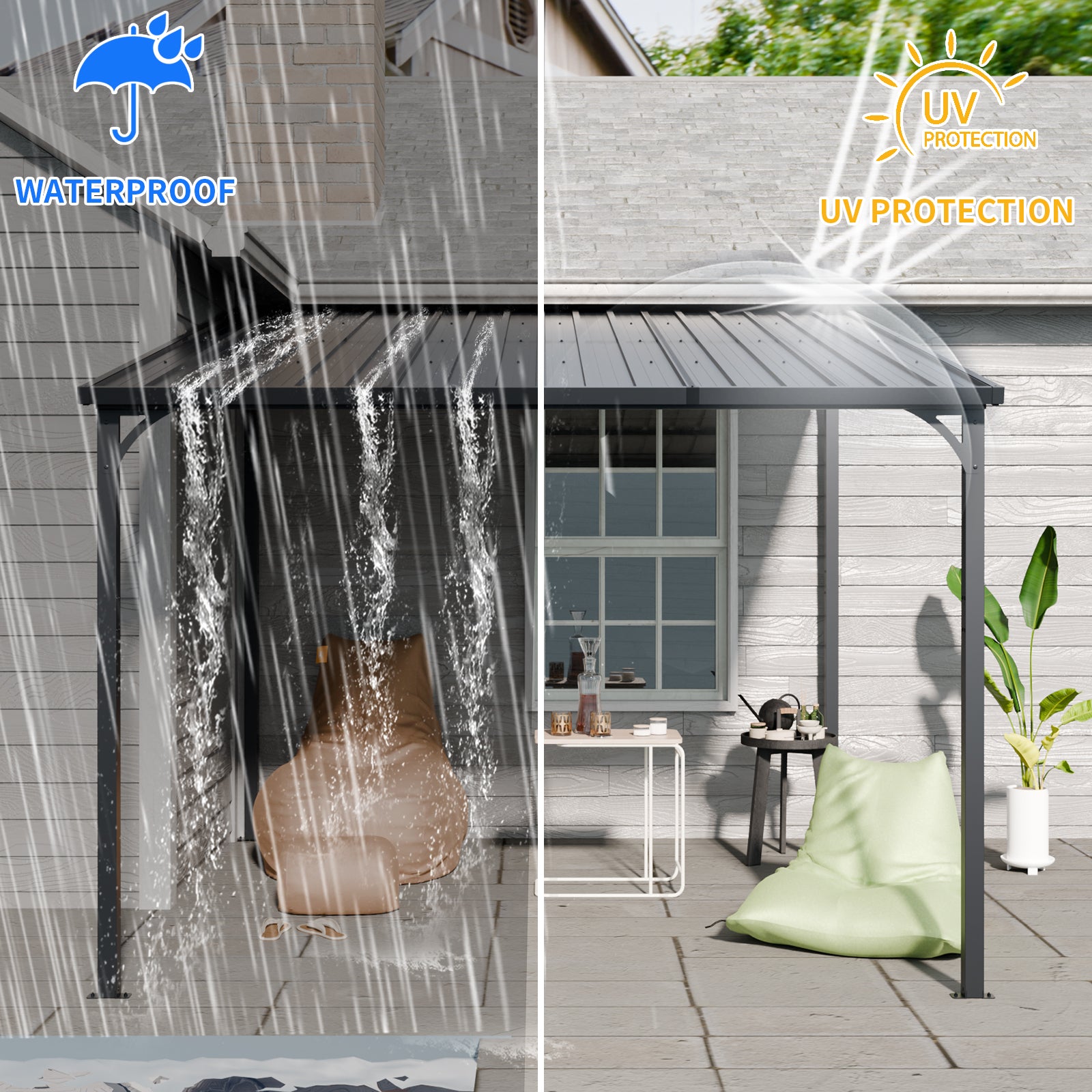 Outdoor Pergola, 10' x 10' Outdoor Hardtop Gazebo Pergola for Yard, Large 10x10 Galvanized Steel Lean to Wall-Mounted carport image 7