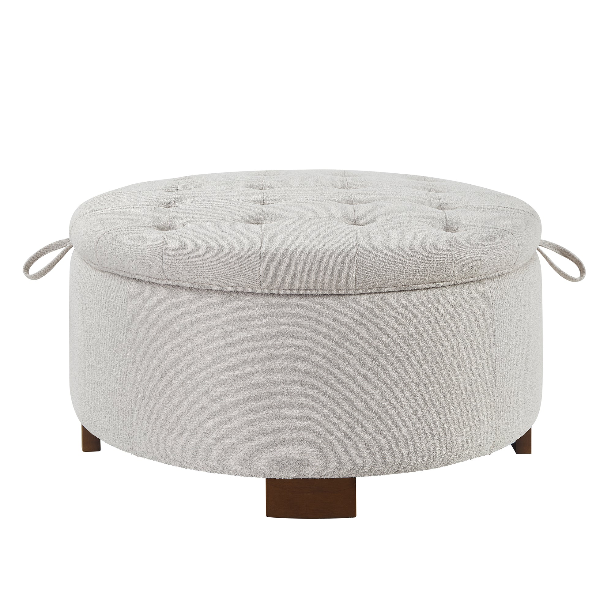 Round Storage Ottoman with Reversible Lid - Boucle Fabric Upholstered Footstool, Hidden Storage Compartment, Wooden Legs, Dual-Purpose Seat & Side Table for Living Room, Bedroom - BEIGE image 7
