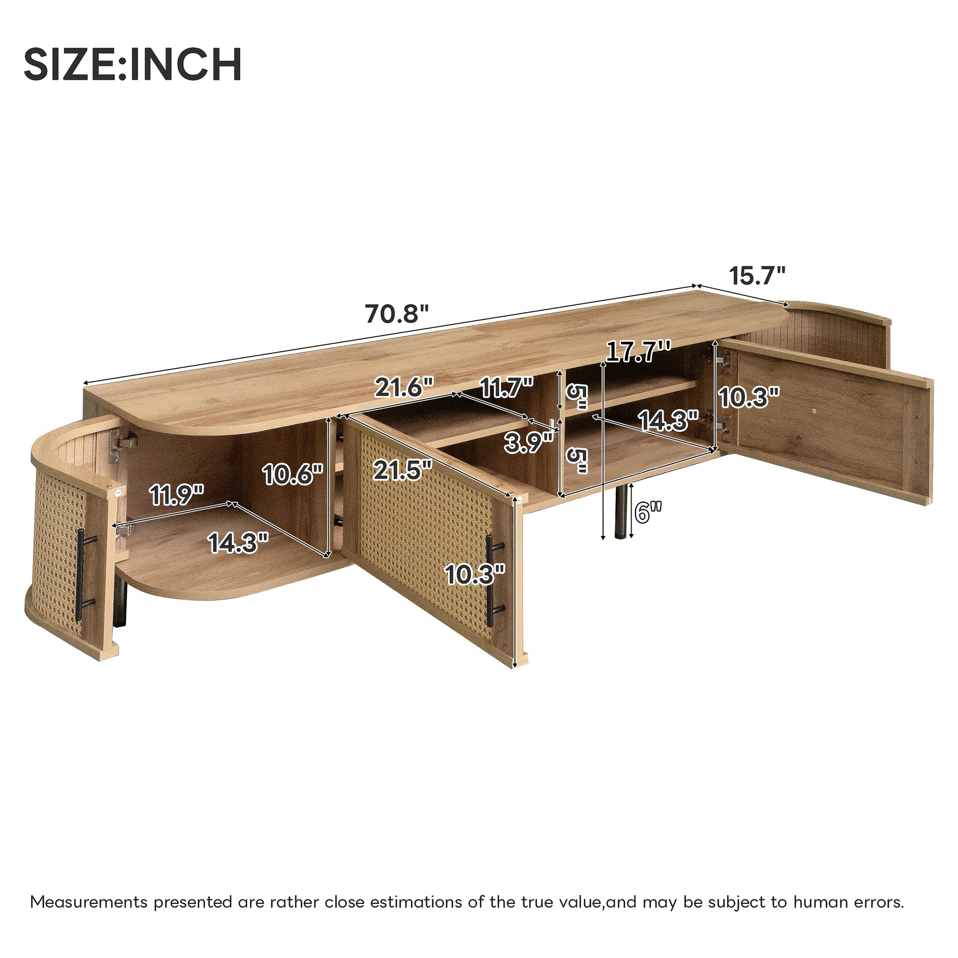 70inch Modern TV Stand with Rattan Doors for TVs up to 80", Media Console with Storage Space & Cable Holes, Entertainment Center for Living Room image 9