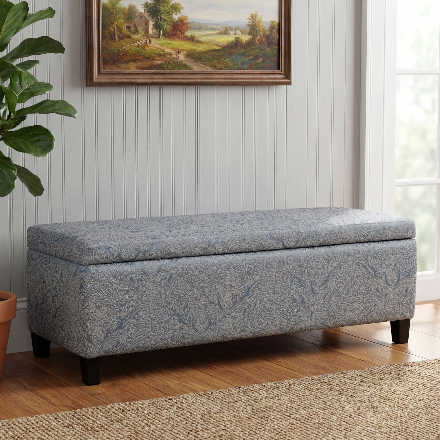 Indoor Jacquard Storage Ottoman Bench - Upholstered Entryway Bench with Hidden Storage, 300lbs Weight Capacity for Living Room, Bedroom & Hallway image 1