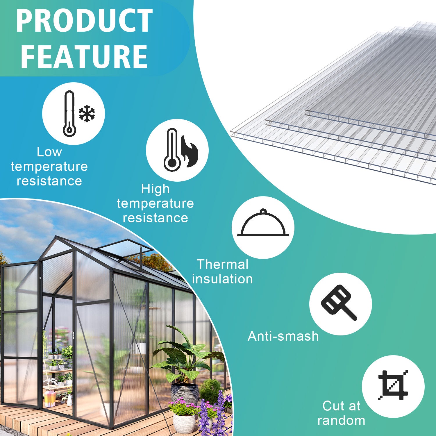 12 Pack Twin-Wall Polycarbonate Sheets 5' x 2' x 0.24",UV Protected Greenhouse Panels, Shatterproof & Insulated Roofing Sheets for Greenhouse, Patio Cover, Garden Shed and DIY Projects image 12