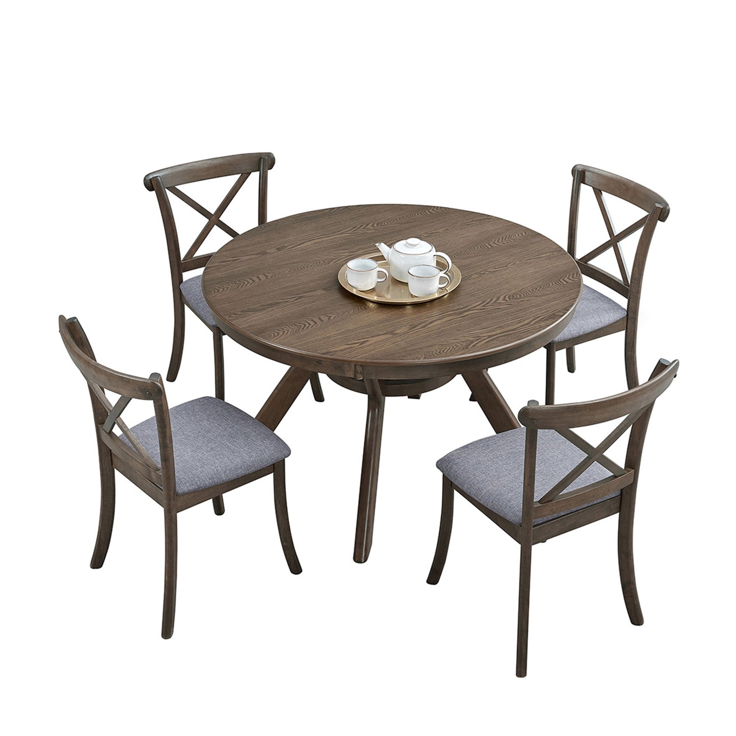 47.24''Round Rubber Wood Dining Table for 4-6 with Wooden Trestle Pedestal Base,Modern Kitchen Wooden Table Dinner Table for Dining Room, Living Room,Oak(1Table) image 4
