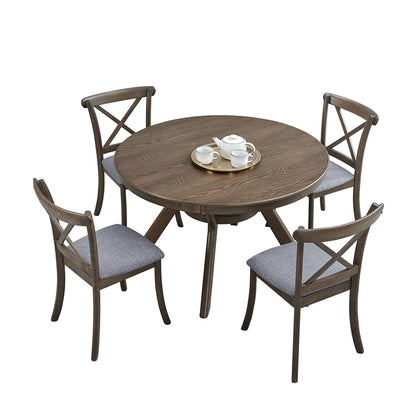 47.24''Round Rubber Wood Dining Table for 4-6 with Wooden Trestle Pedestal Base,Modern Kitchen Wooden Table Dinner Table for Dining Room, Living Room,Oak(1Table) image 4