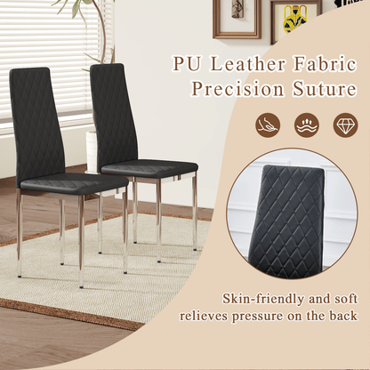 Modern Style Dining Chairs Set of 4 in Black, Essential for Minimalist Homes.Meeting Family Dining Needs,PU Material Seat,Silver Metal Legs,Blending into Various Home Environments.W1151107272 image 6
