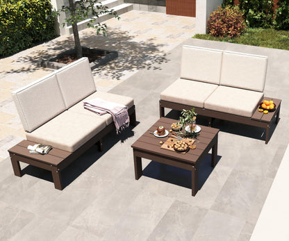HDPE Outdoor Patio Sofa Set, 3-Piece Modern Conversation Set with Left & Right Arm Sofas, Cushioned Sectional Seating and Coffee Table for Backyard, Porch, Deck & Garden image 5