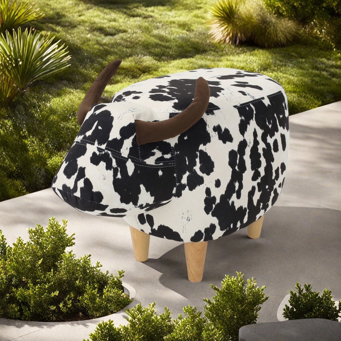 Animal Ottoman/Footstool, Black and White Cow-Shaped Ottoman, Modern Ottoman, Modern Accent Stool Home Decor, Suitable for Living Room, Bedroom, Porch, Garden, Backyard, Balcony image 11