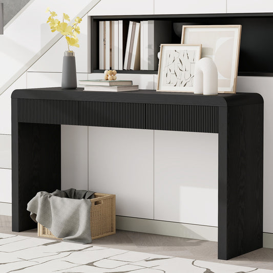 TREXM Rustic Console Table Black with 3 Fluted Drawers - Front View