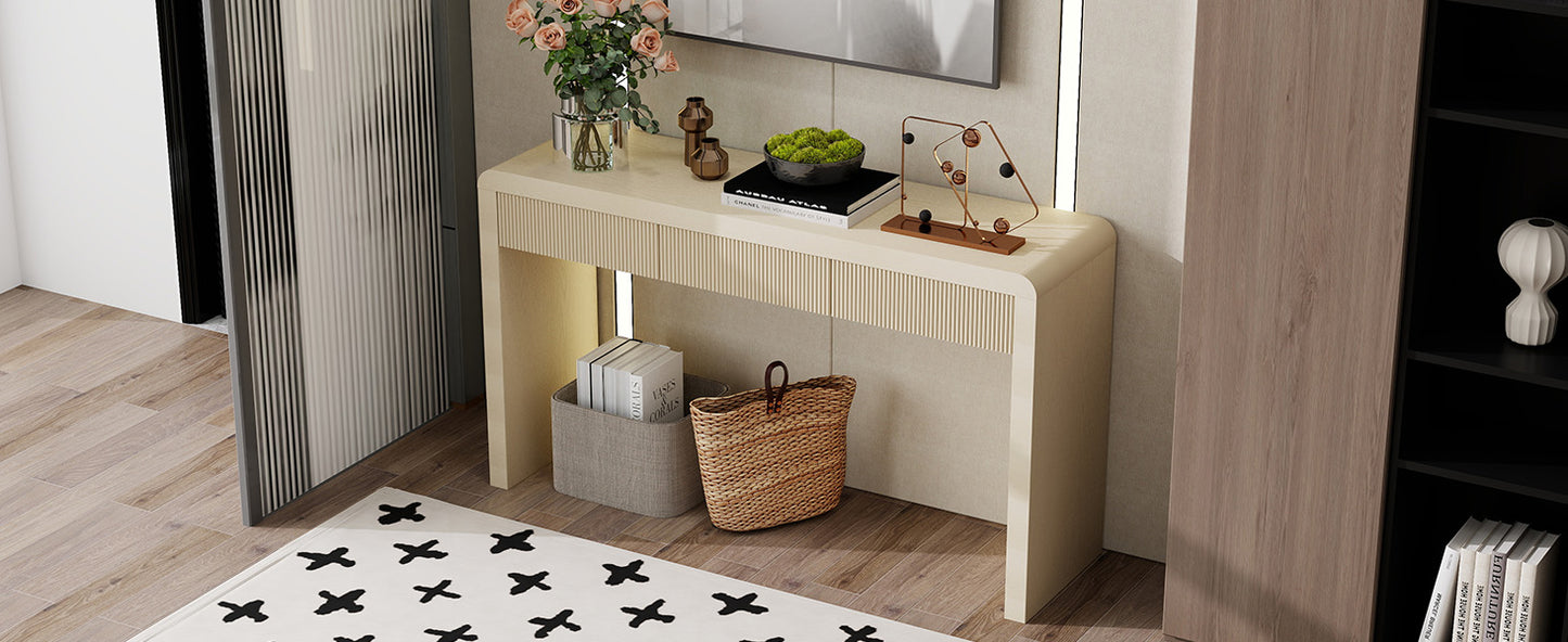 TREXM Rustic Console Table with 3 Fluted Drawers - Solid Wood Veneer Entryway Table Featuring Natural Wood Grain for Living Room, Hallway (Apricot) image 12
