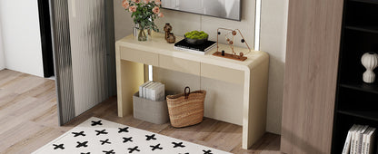 TREXM Rustic Console Table with 3 Fluted Drawers - Solid Wood Veneer Entryway Table Featuring Natural Wood Grain for Living Room, Hallway (Apricot) image 12