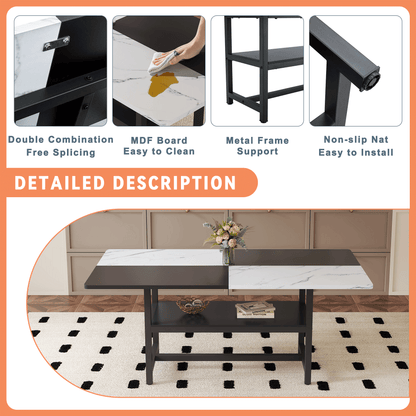 71 inch long two-color splicing fashionable dining table, a practical choice to add color to the home.Making it perfect for both family gatherings and friend parties.Black Sprayed Metal Table Legs. image 5